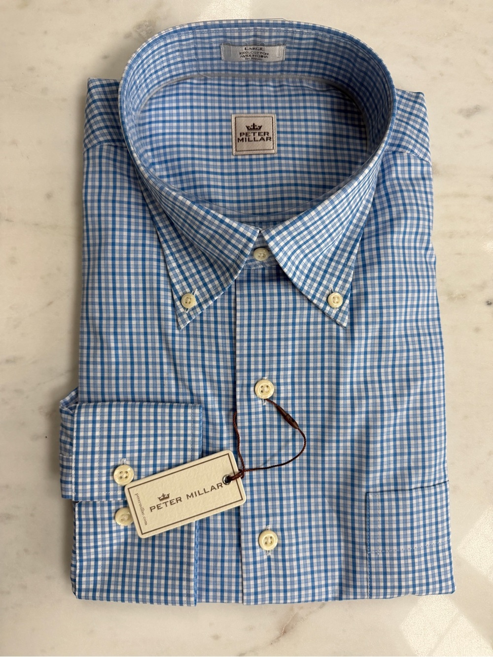 Peter Millar Blue and White Gingham Dress Shirt